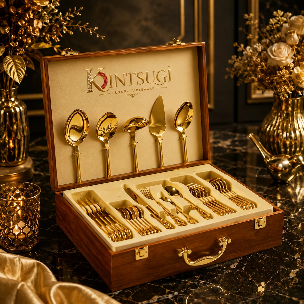 Kintsugi luxury gold cutlery set